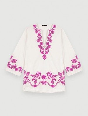 Maje Embroidered Tunic Jurken Dames Wit | FCJLWBA-95