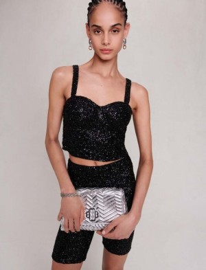 Maje Sparkly Bustier Topjes Dames Zwart | YVJTZMR-87