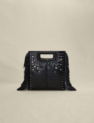 Maje Studded Leren With Fringing Tassen Dames Zwart | LQMOGBA-36