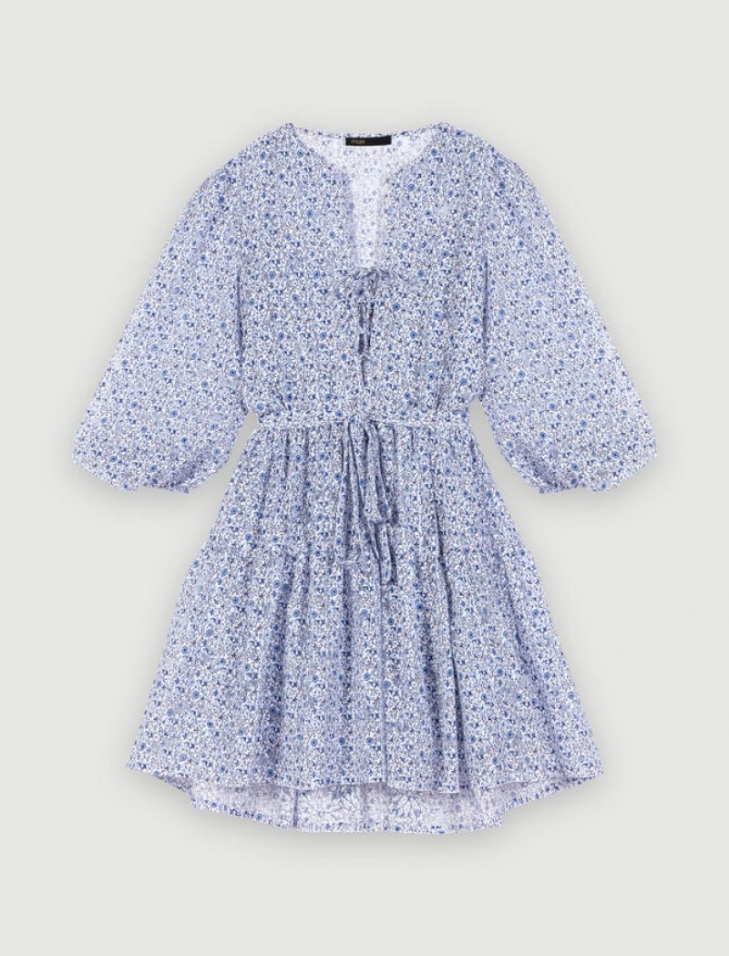 Maje Belted Baby Doll Jurken Dames Blauw | WKINVOX-81