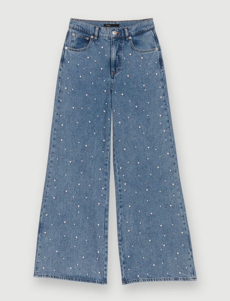 Maje Brede-leg With Bead Embellishment Jeans Dames Blauw | OCQATUR-08