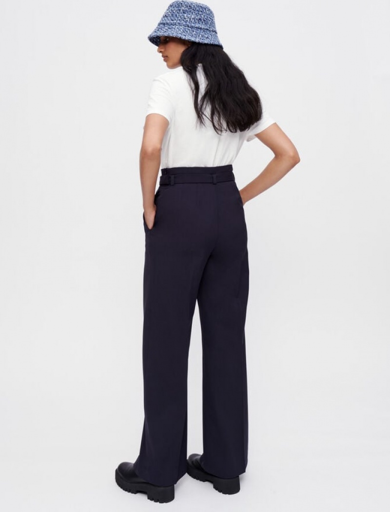 Maje Brede High-waisted Broek Dames Donkerblauw | DWCPHFS-12