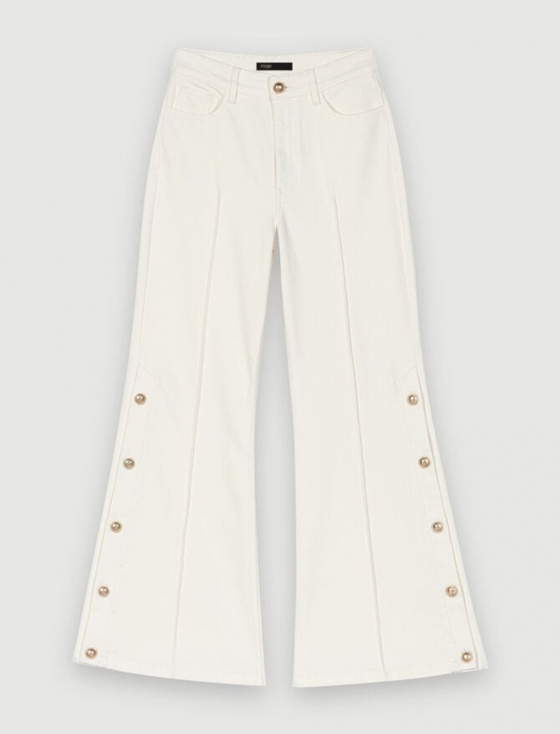 Maje Brede With Buttoned Sides Broek Dames Wit | UVAOCFJ-29