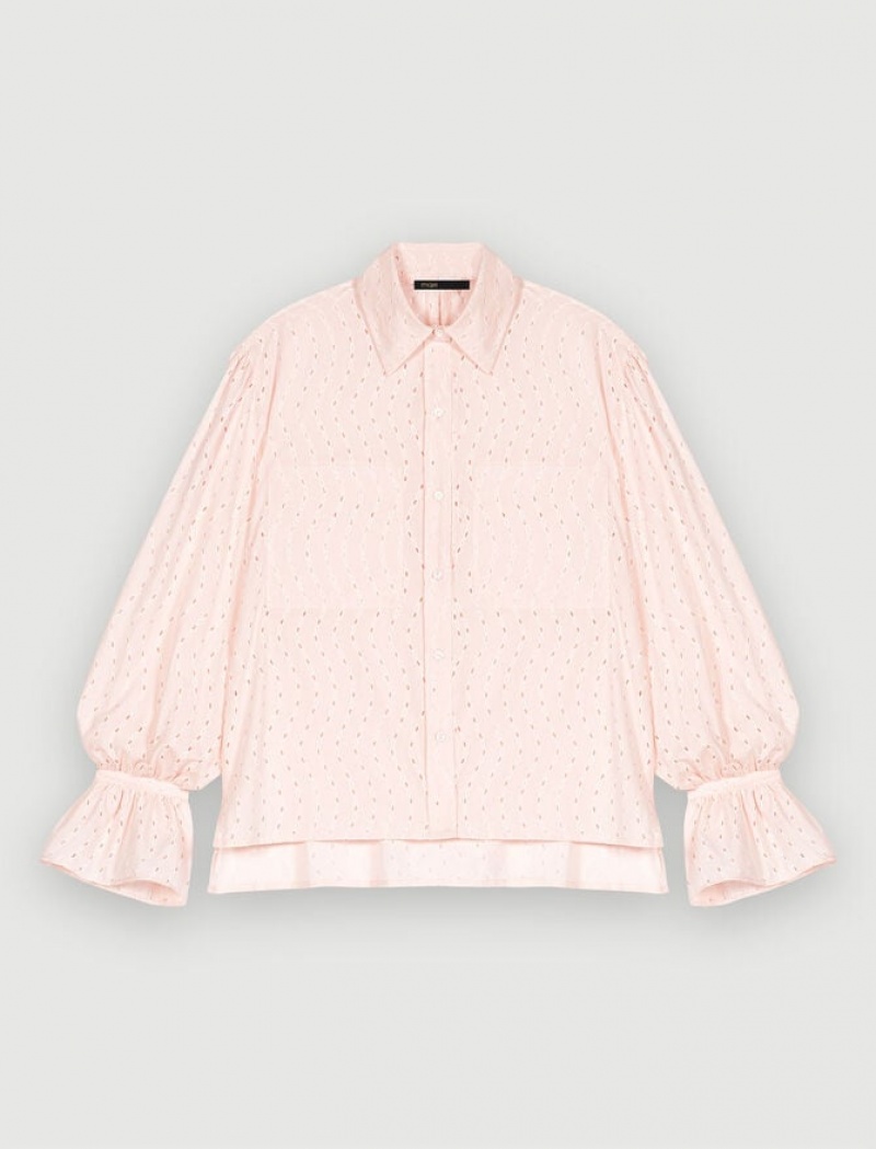 Maje Broderie Anglaise Blouse Dames Roze | YXIVKLD-82