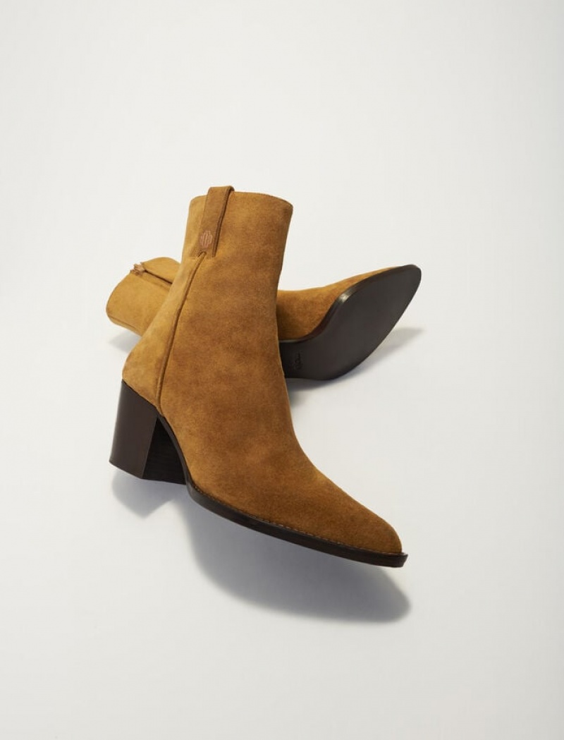 Maje Camel Suede Leren Laarzen Dames Bruin | JHVEWNG-37