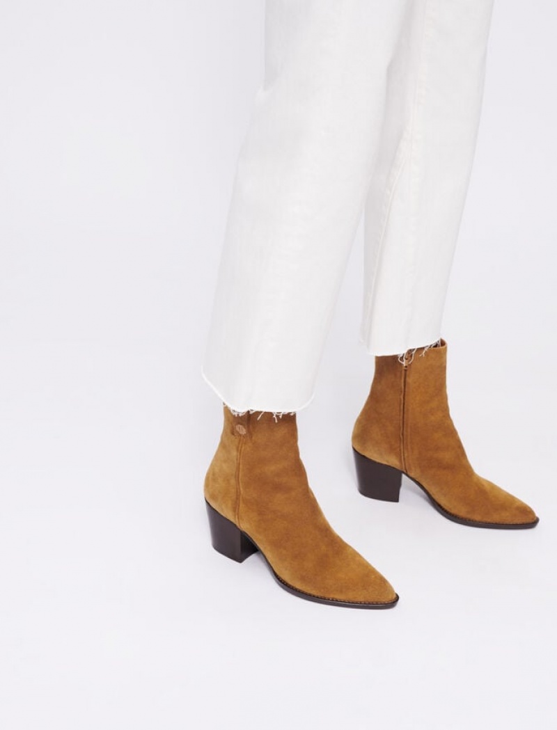 Maje Camel Suede Leren Laarzen Dames Bruin | JHVEWNG-37