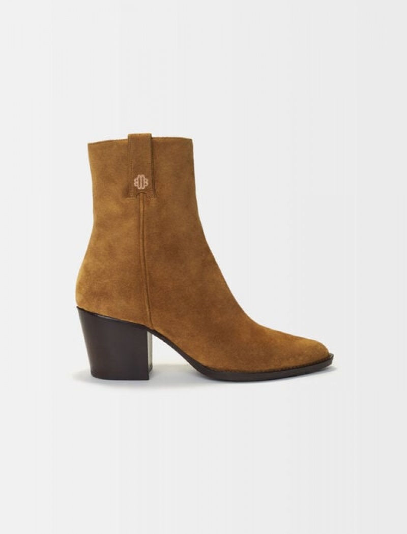 Maje Camel Suede Leren Laarzen Dames Bruin | JHVEWNG-37