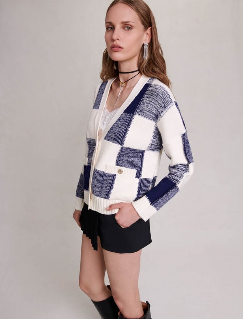 Maje Checked Knit Cardigan Dames Gekleurd | UCXZIBD-23