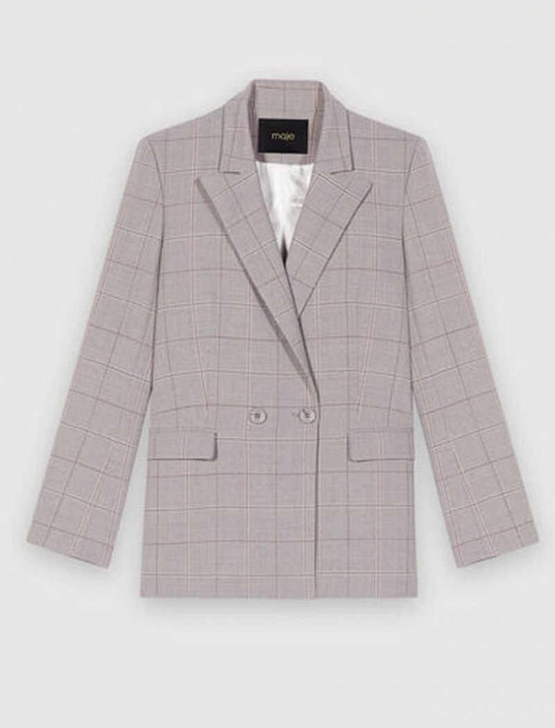 Maje Checked Tailored Jassen Dames Grijs | DAQSFZG-45