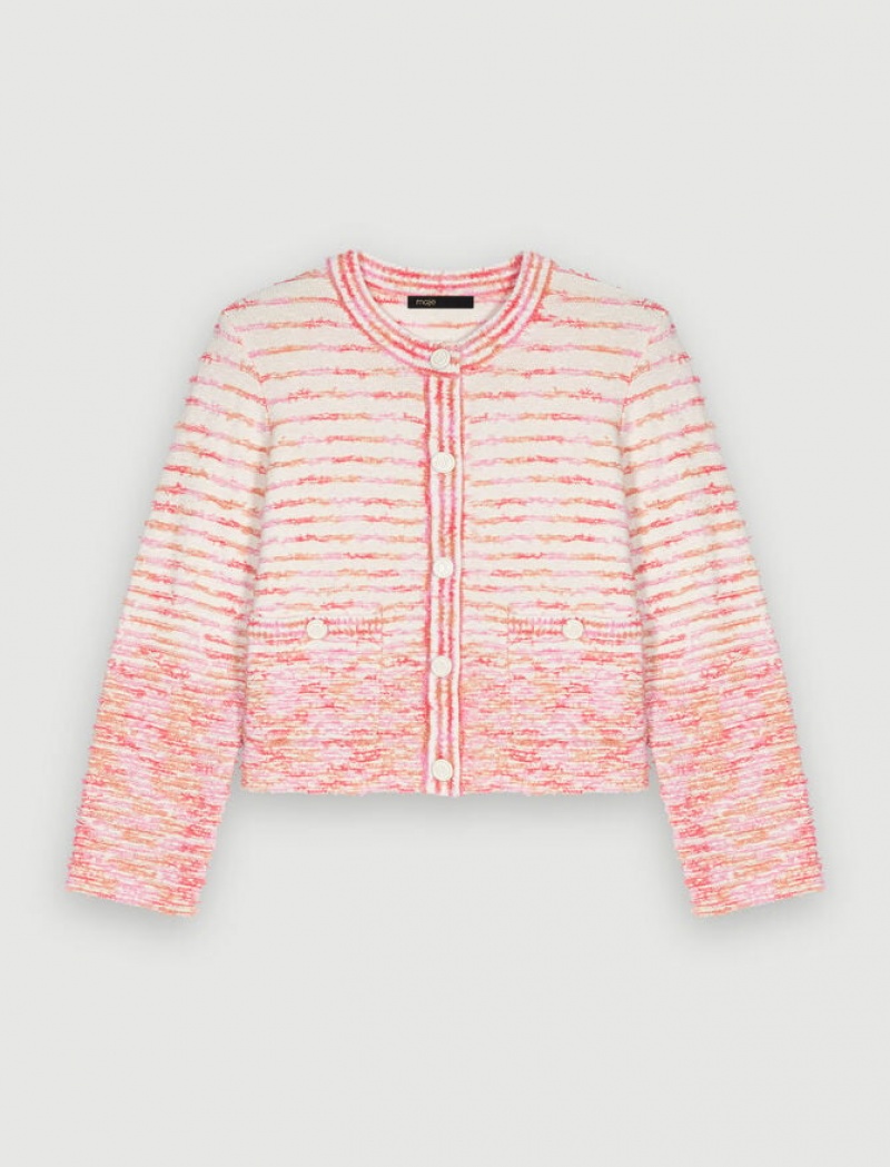 Maje Contrasting Threads Cardigan Dames Roze | BFZXCSG-80