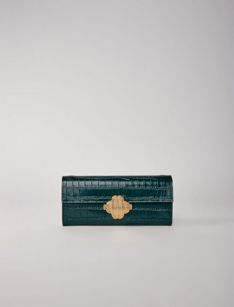 Maje Croc-effect Embossed Leren Tassen Dames Groen | SKETYIG-57