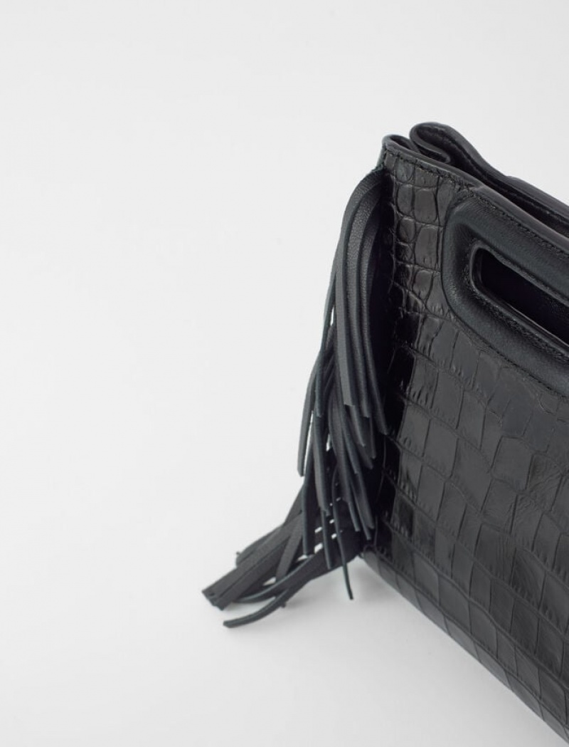 Maje Croc-embossed Leren Mini Tassen Dames Zwart | QNLIPFK-37