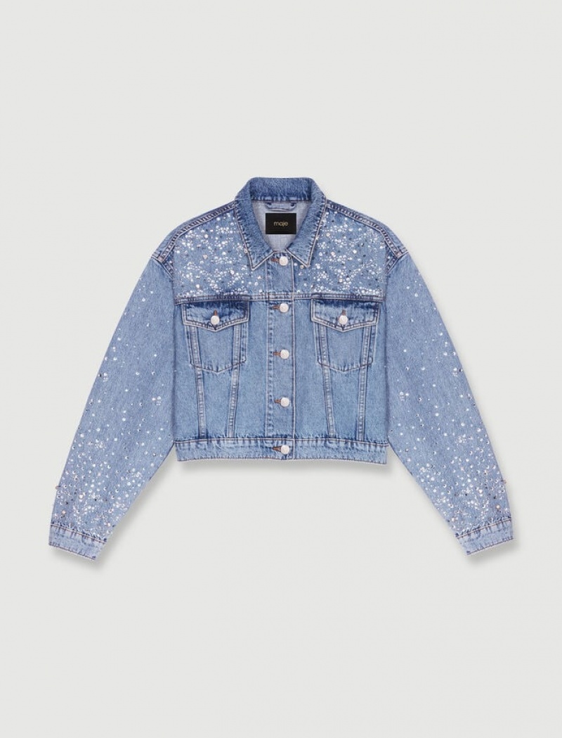 Maje Denim Rivet With Rhinestones Jassen Dames Blauw | VAPFMKO-12