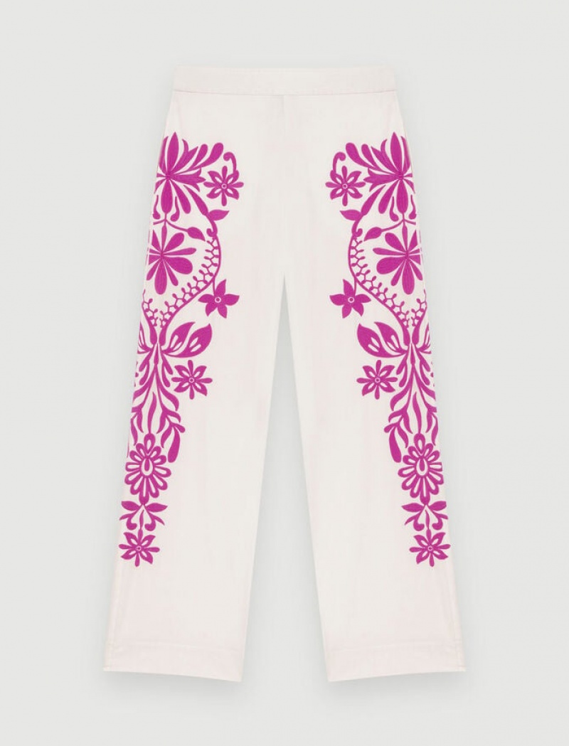 Maje Embroidered Brede-leg Broek Dames Wit | GZELVJA-74