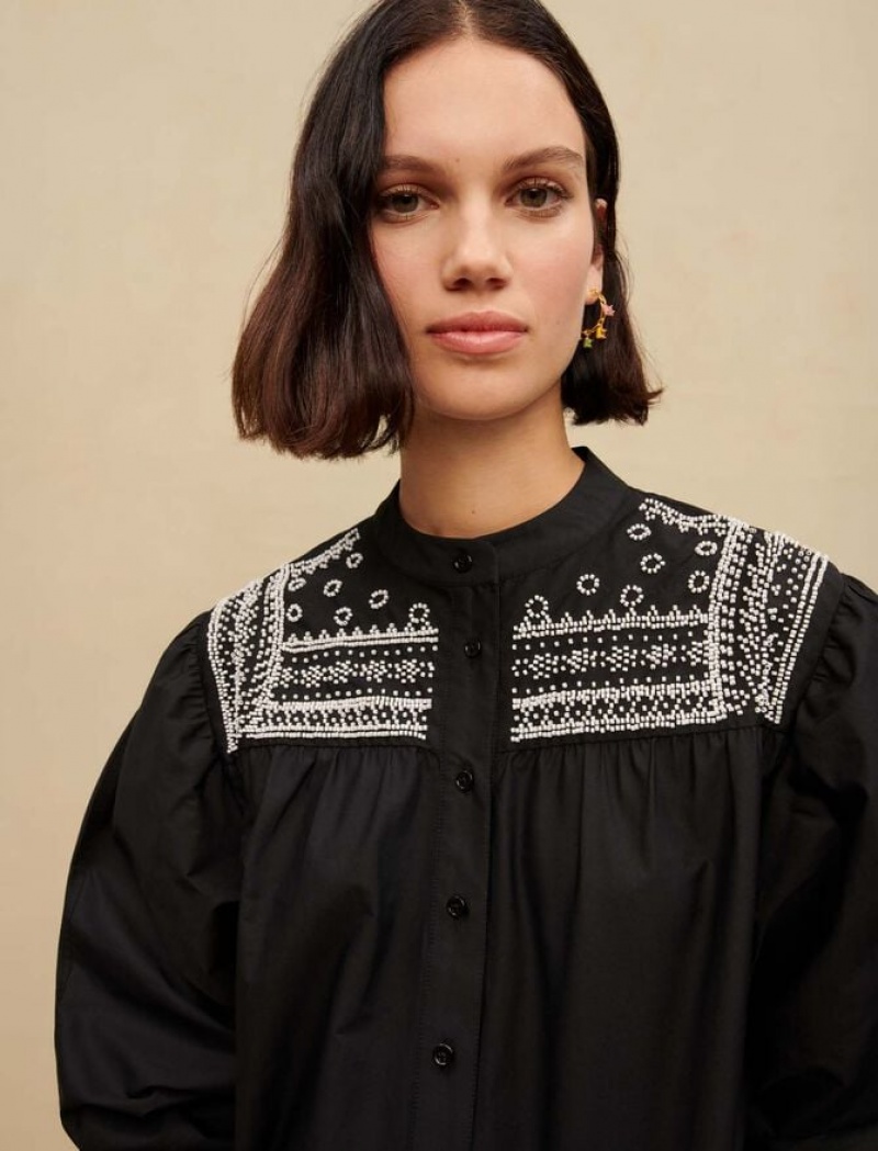 Maje Embroidered Details Blouse Dames Zwart | NKVSEQF-87