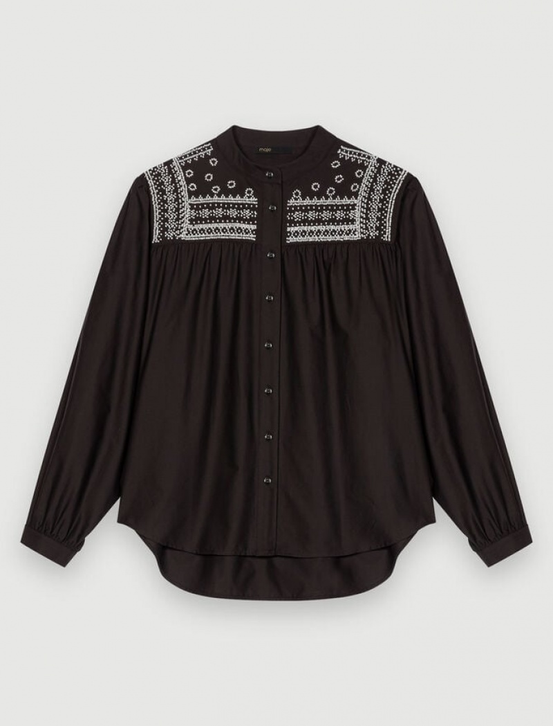 Maje Embroidered Details Blouse Dames Zwart | NKVSEQF-87