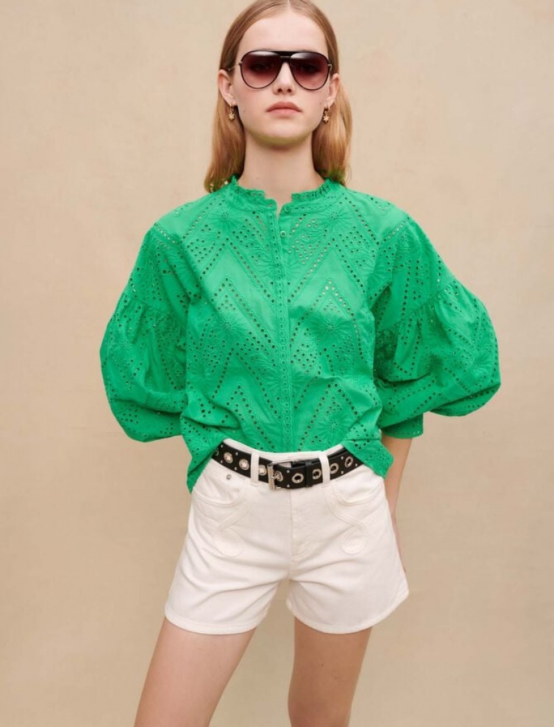 Maje Embroidered Hollow Blouse Dames Groen | UMKFAHV-82