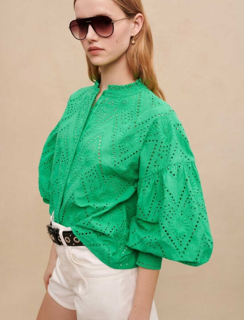 Maje Embroidered Hollow Blouse Dames Groen | UMKFAHV-82