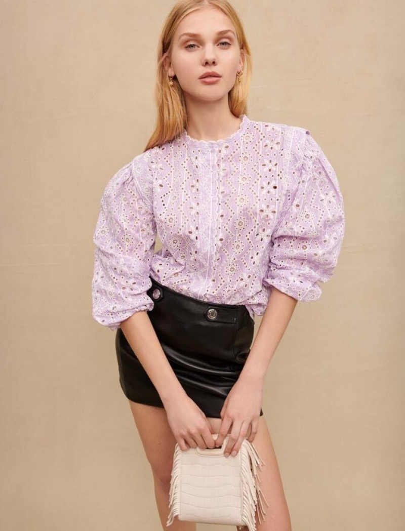 Maje Embroidered Katoenen Blouse Dames Paars | XOFYVUI-81