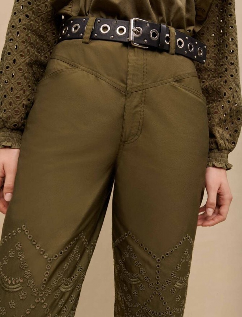 Maje Embroidered Katoenen Broek Dames Khaki | NMSTVEG-02