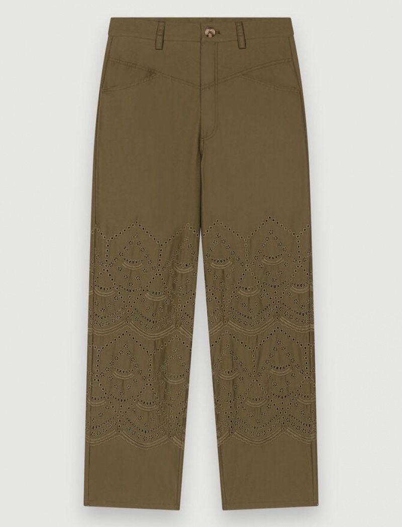 Maje Embroidered Katoenen Broek Dames Khaki | NMSTVEG-02