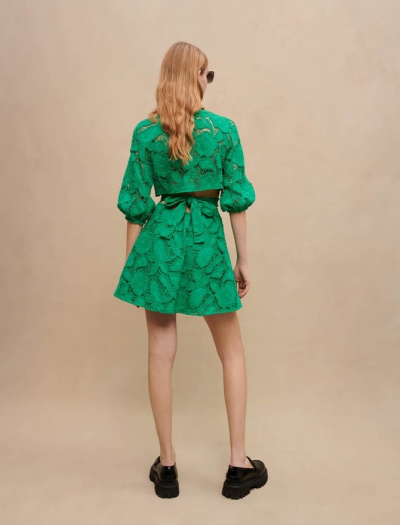 Maje Embroidered Katoenen Mini-jurk Dames Groen | DAQIZUN-58