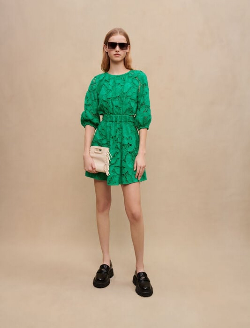 Maje Embroidered Katoenen Mini-jurk Dames Groen | DAQIZUN-58