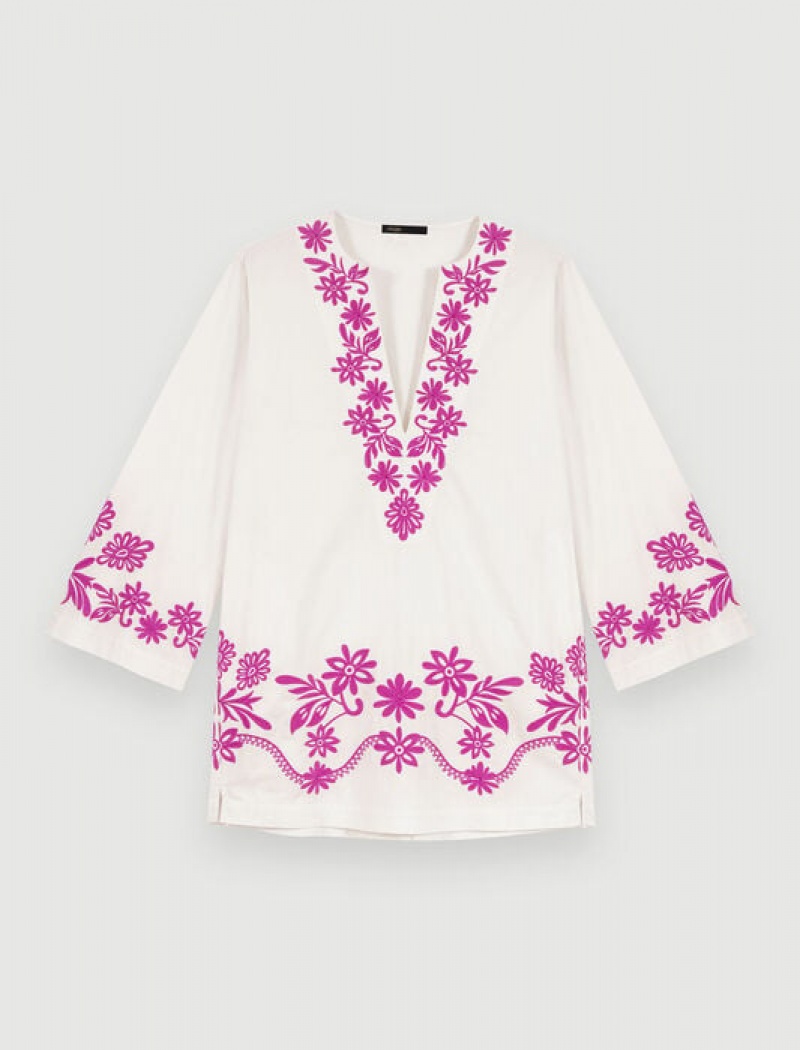 Maje Embroidered Tunic Jurken Dames Wit | FCJLWBA-95