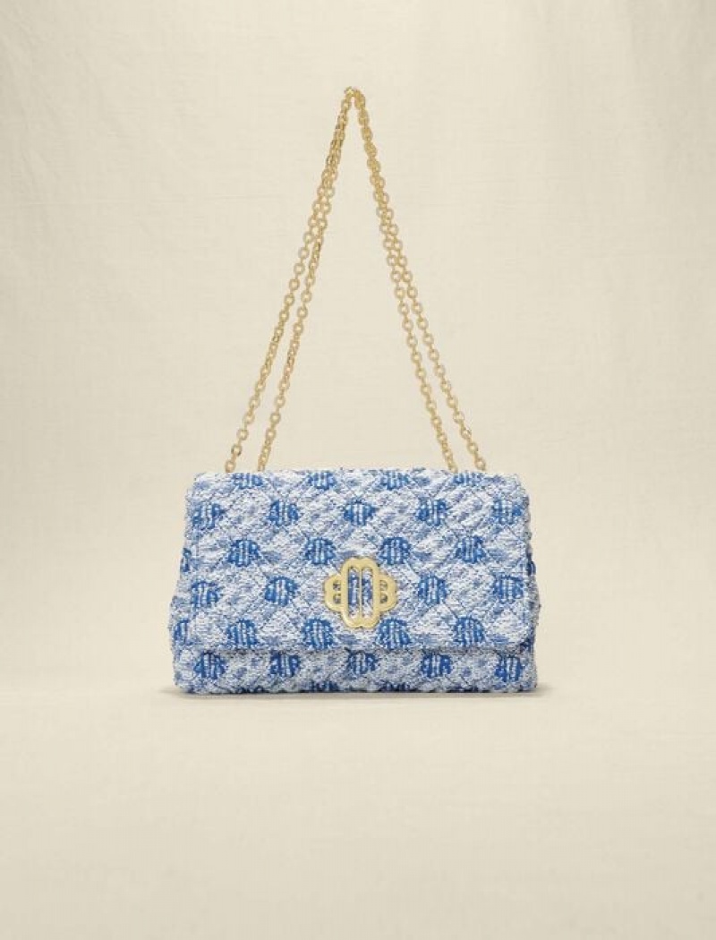 Maje Embroidered Tweed Tassen Dames Blauw | JTIVYEW-97