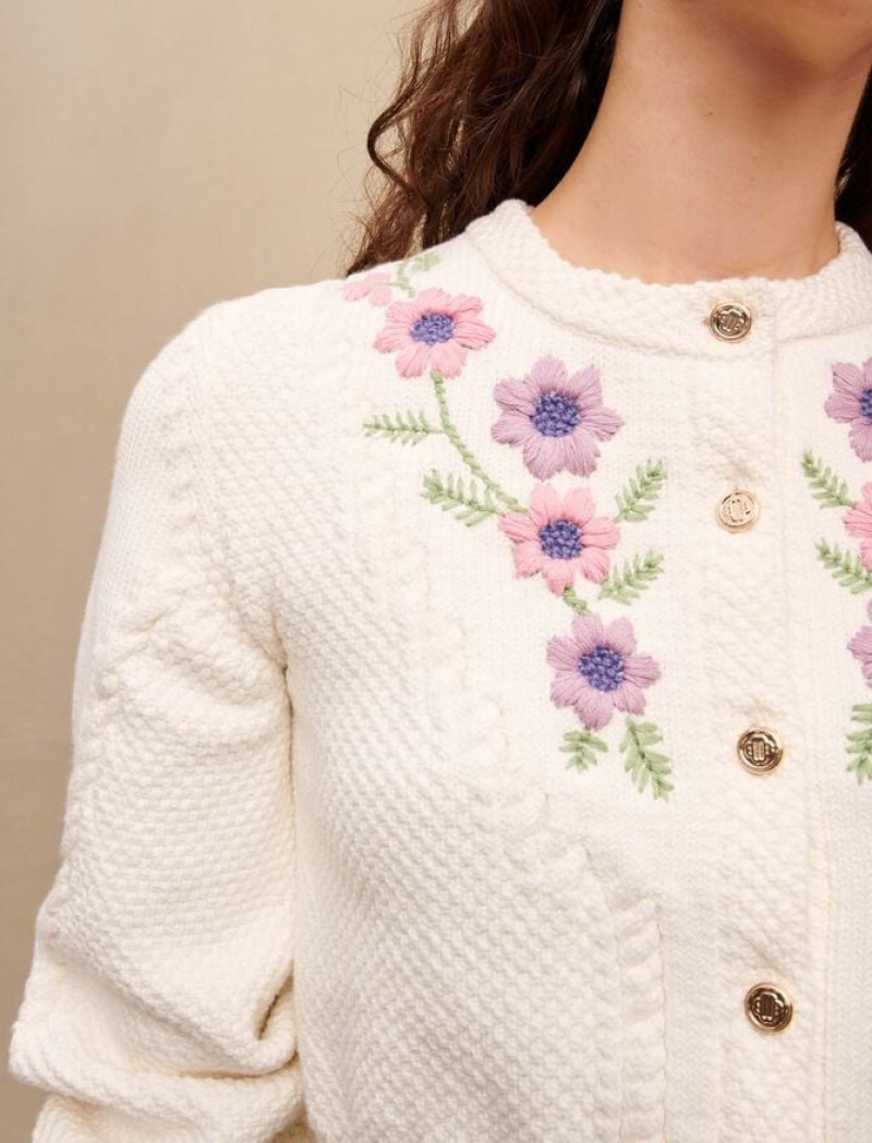 Maje Floral Embroidered Cropped Cardigan Dames Wit | SONBTZC-40