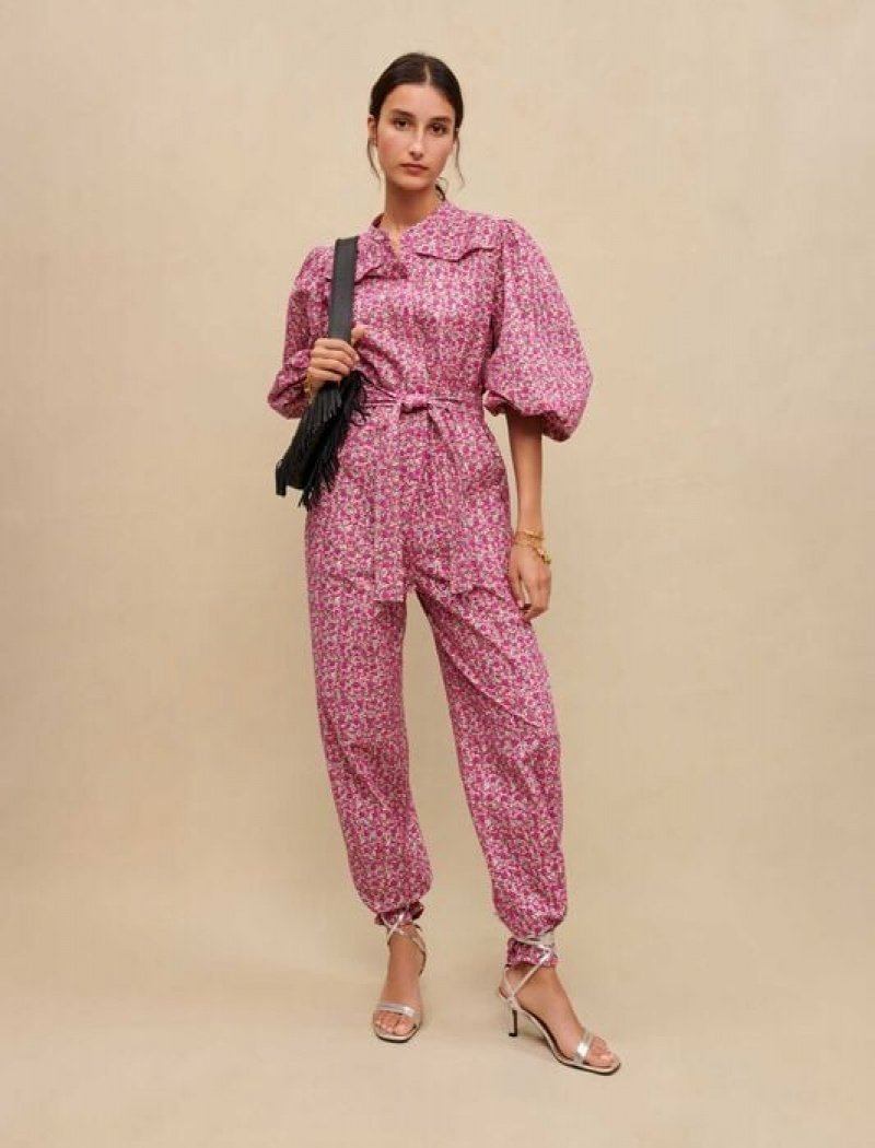 Maje Floral Print Jumpsuit Dames Fuchsie | SCNIXQB-70