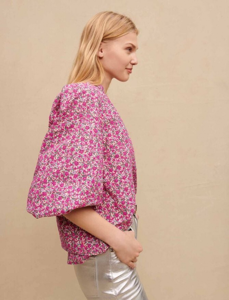 Maje Floral Printed Blouse Dames Fuchsie | CZUVFKX-10