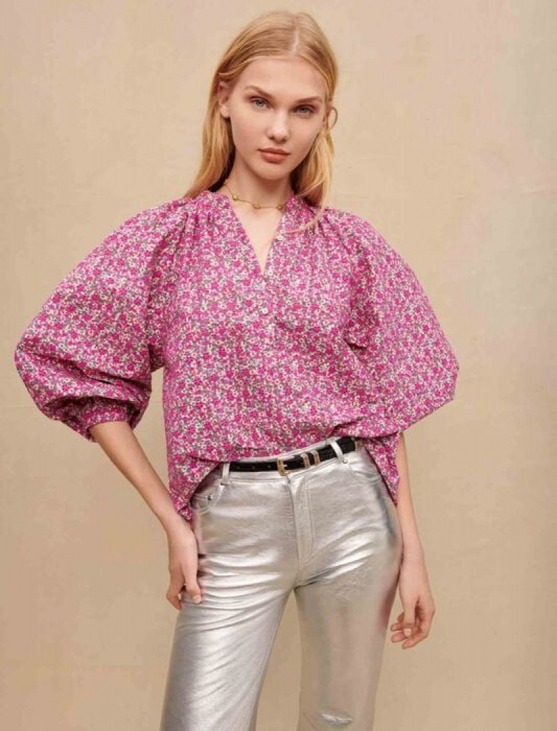 Maje Floral Printed Blouse Dames Fuchsie | CZUVFKX-10