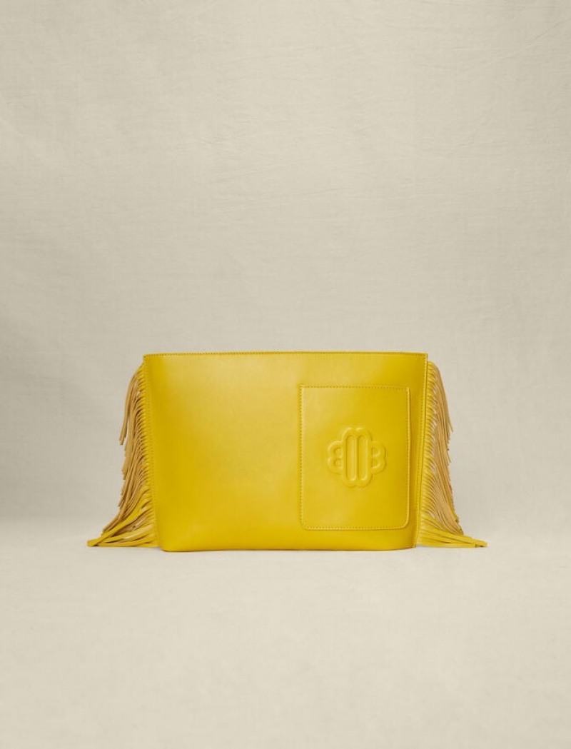 Maje Fringed Leren Clutch Tassen Dames Geel | CNSQLDX-81