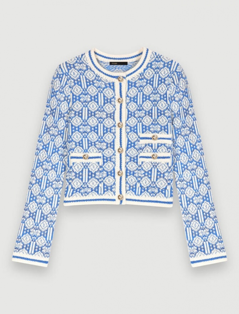 Maje Jacquard Knit Cardigan Dames Blauw | CJRGAOK-56