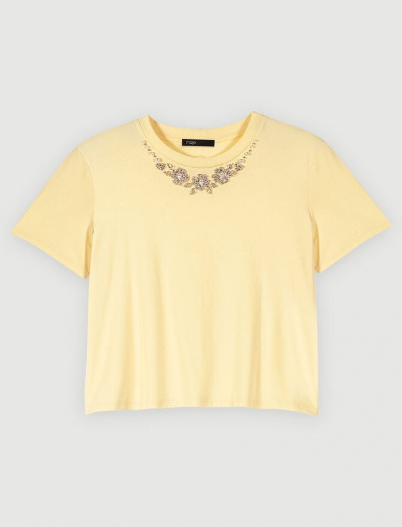 Maje Katoenen With Jewel Collar T-shirts Dames Geel | WVEADUH-20