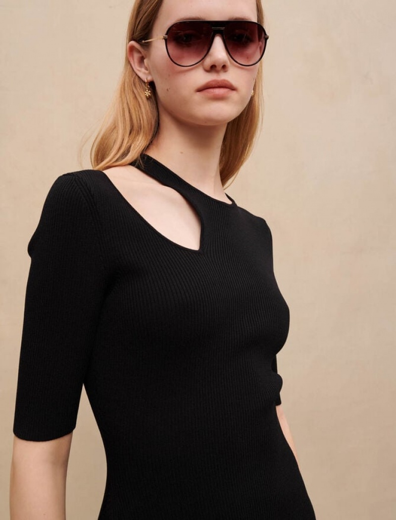 Maje Knit With Cut-out At The Shoulder Jurken Dames Zwart | LEZCTAK-82