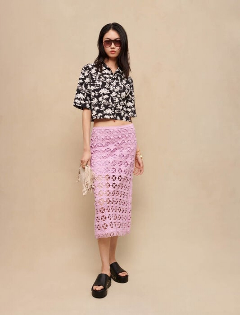 Maje Kort With Palm Print Blouse Dames Zwart | XIPNTAV-71