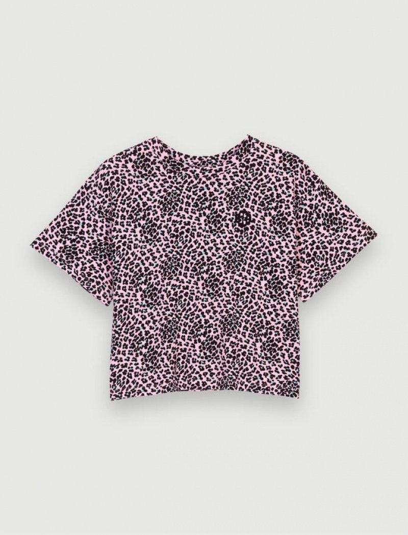 Maje Leopard-print Katoenen T-shirts Dames Gekleurd | GIPLAZN-25