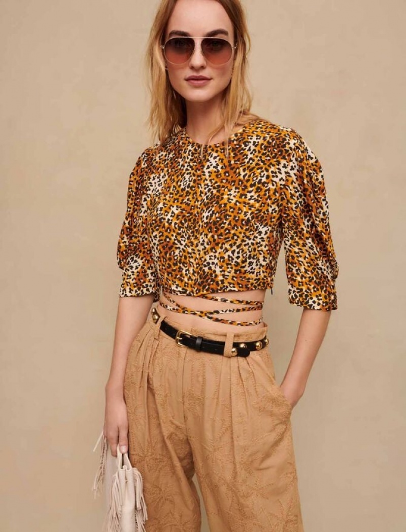 Maje Leopard Print Cropped Topjes Dames Leopard | AJHZDPB-04