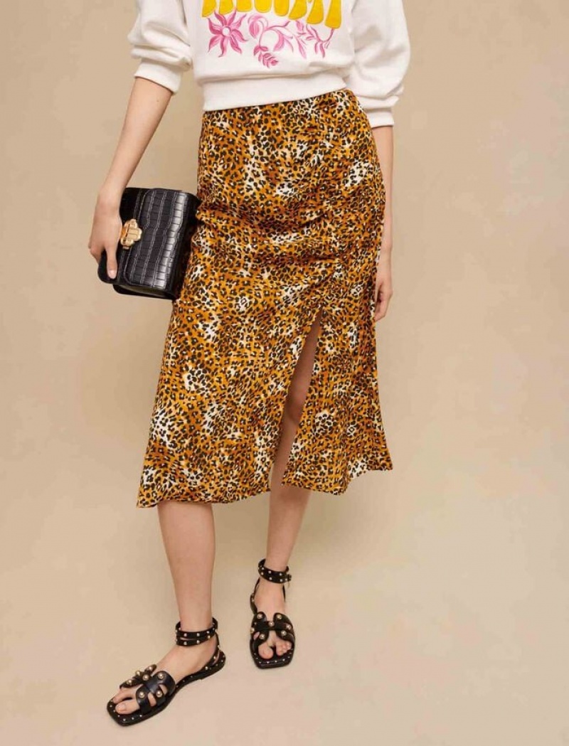 Maje Leopard Print Midi Rokken Dames Leopard | FYWNXPQ-41