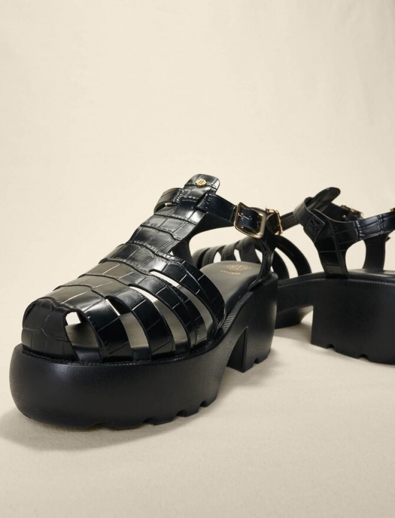 Maje Leren Lug-sole Sandalen Dames Zwart | OLKHWJD-94