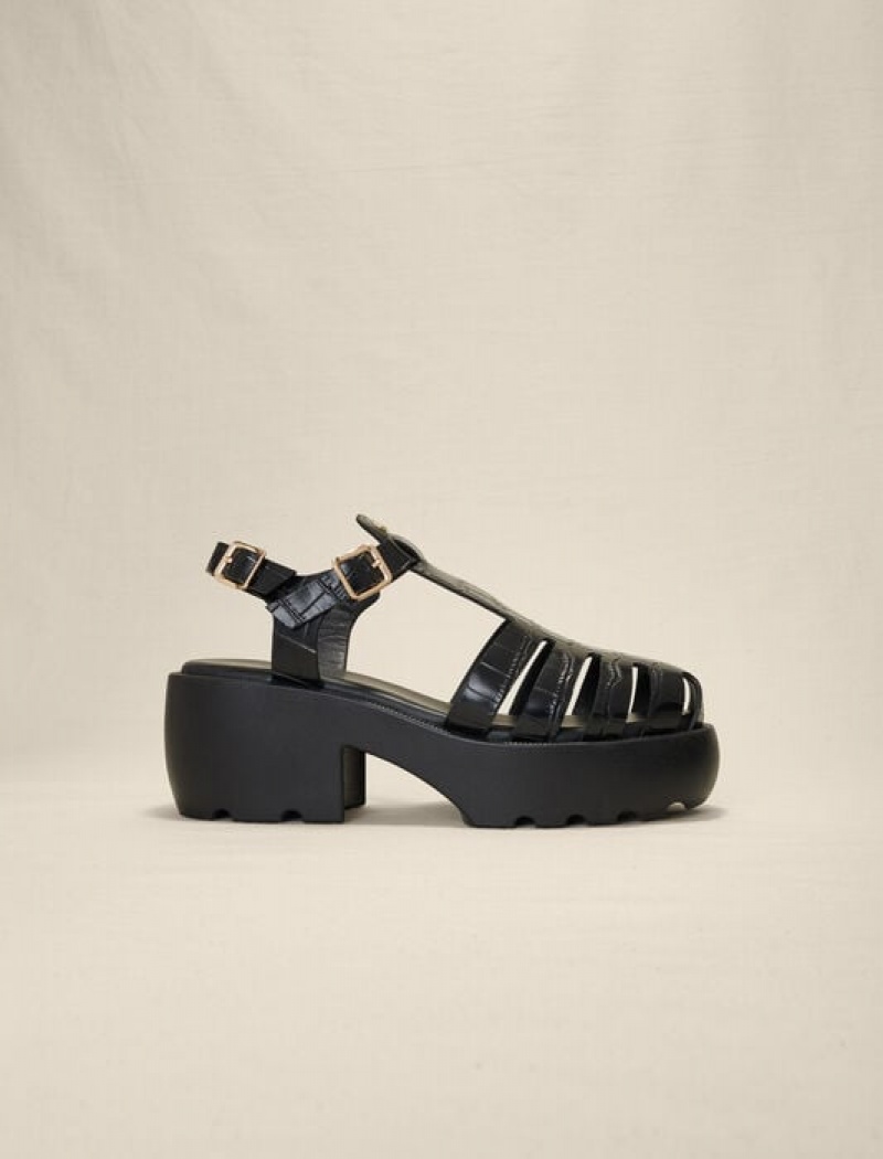 Maje Leren Lug-sole Sandalen Dames Zwart | OLKHWJD-94