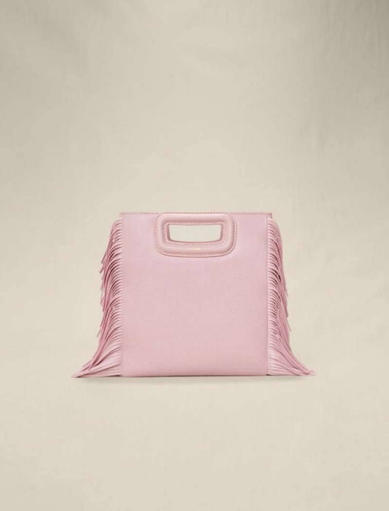 Maje Lizard Effect Embossed Leren M Tassen Dames Roze | DYRQGLM-10