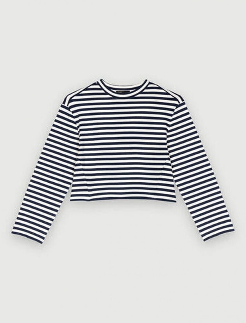 Maje Long-sleeved Breton T-shirts Dames Wit Blauw | VURGIAK-41