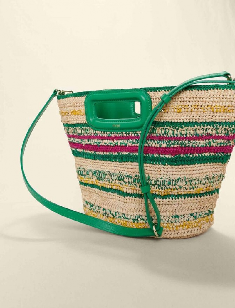 Maje Mini Gestreept Raffia Basket Tassen Dames Fuchsie | QBDWTKS-98