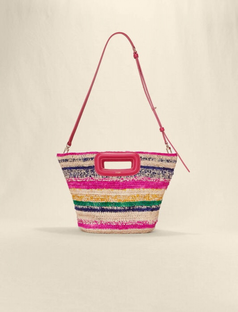 Maje Mini Gestreept Raffia Basket Tassen Dames Fuchsie | QBDWTKS-98