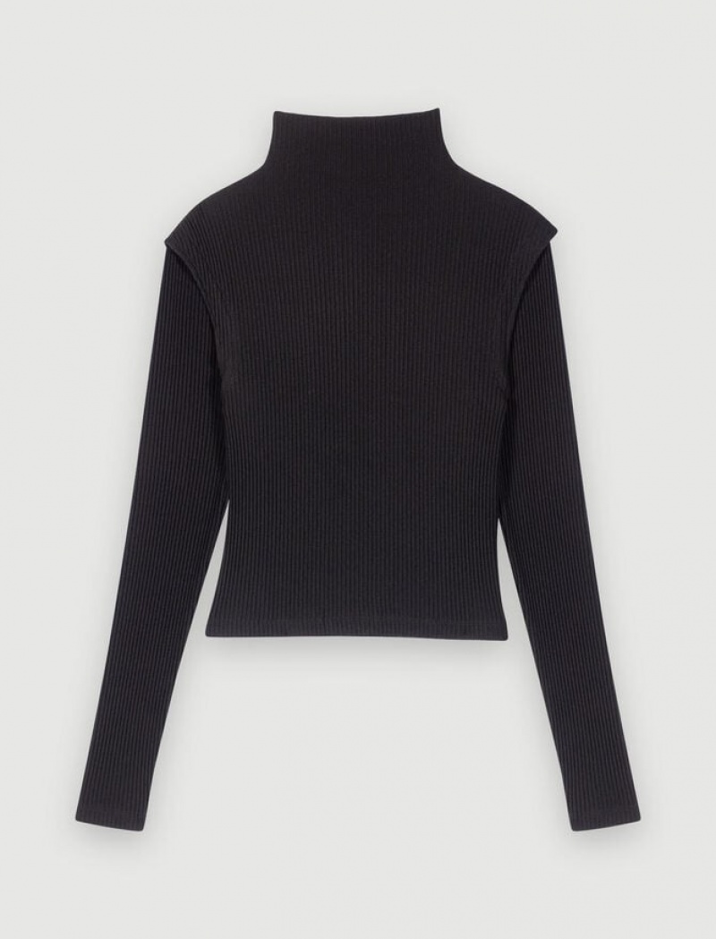 Maje Mock-neck-necked Topjes Dames Zwart | IKPRCBT-37