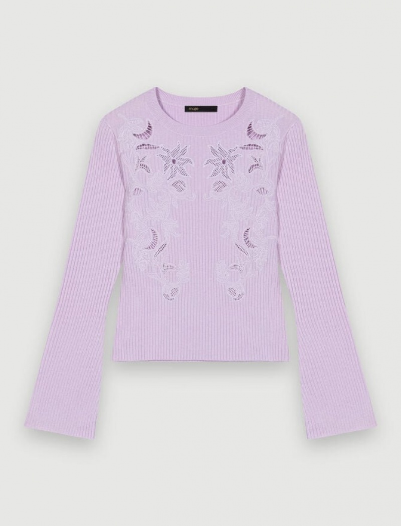 Maje Openwork Motifs Sweater Dames Paars | GIAUWQE-86