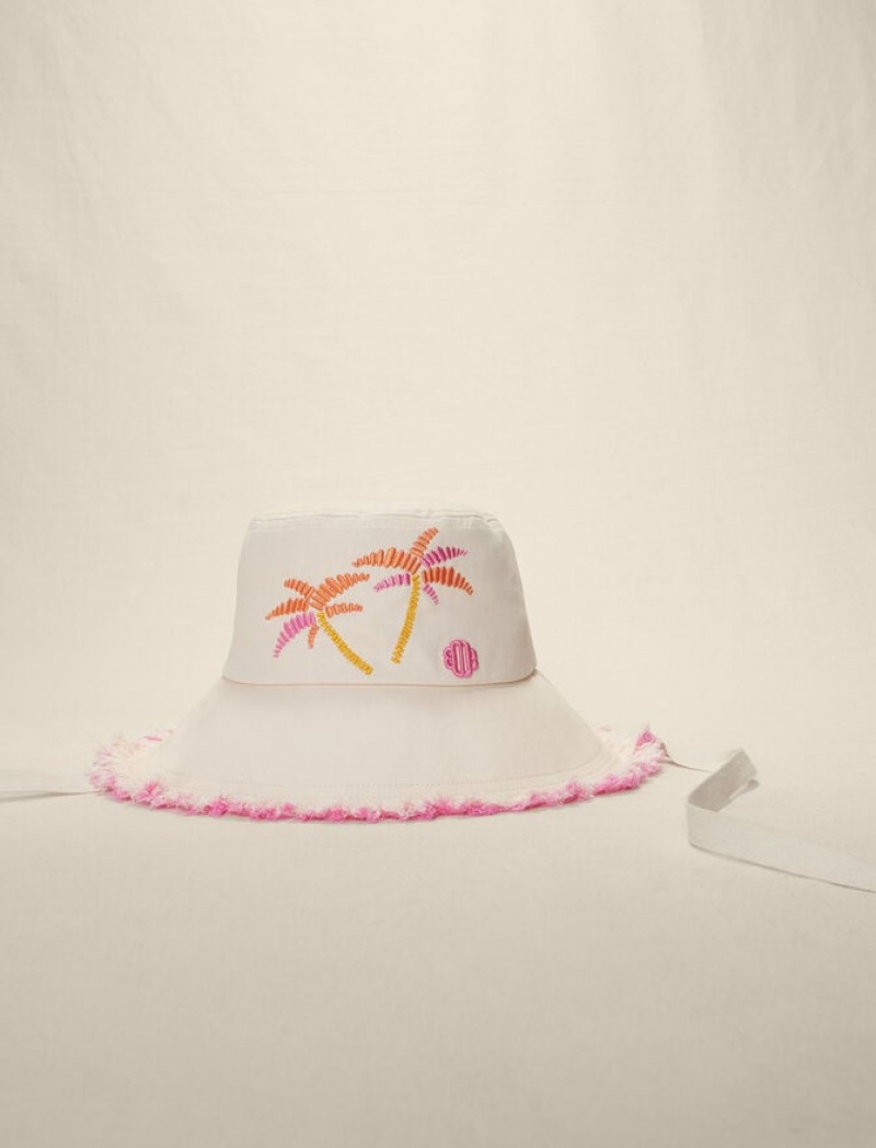 Maje Palm-tree Print Bucket Hoed Dames Wit | ZVKELBS-26